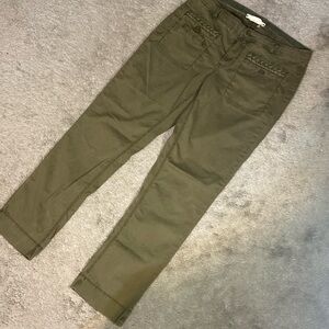 Hej Hej Cotton Pants Olive Green Straight Leg Ankle Women's Size 4